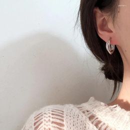 Stud Earrings High Quality For Women Elegant Charms Round Matte Gold Earring Silver Color Korean Girls Ear Fashion Jewelry