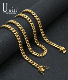 UWIN 8mm Miami Cuban Curb Link Chain Stainless steel Gold Silver Men039s Hip hop Link Necklace 10mm 12mm 14mm8942799