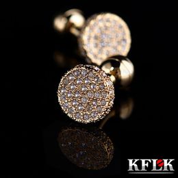 KFLK Jewellery shirt cufflinks mens Brand Light Yellow Gold Colour Round Cuff link Button High Quality Luxury Wedding guests 231229