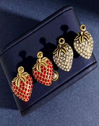 womens luxury Strawberry Stud Earrings Copper Metal 18K Gold Plated Designer Letters Geometry Diamond Rhinestone Wedding Party Gif3898477