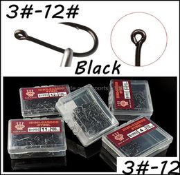 Fishing Hooks Sports Outdoors 1000Pcs10Box 10 Sizes 312 Black Ise Hook High Carbon Steel Barbed Fishhooks Pe Dhyjq8792111