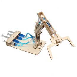 Wooden Hydraulic Robotic Arm Model Kids Science Toy Technology Physics Bricks Kit Learning Educational Toys for Children 240102