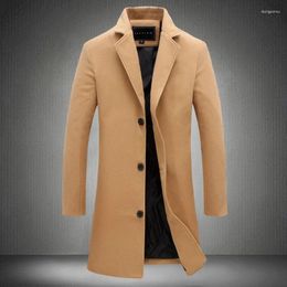 Men's Trench Coats Autumn Winter Fashion Woollen Solid Colour Single Breasted Lapel Long Coat Jacket Casual Overcoat Plus Size 5XL