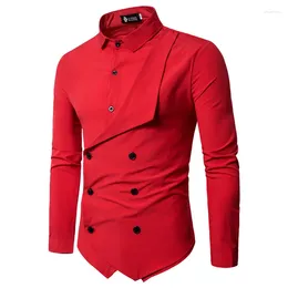 Men's Casual Shirts 2024 Autumn Winter High Quality Shirt Men Red Double Breasted Evening Camisa Masculina Long Sleeve