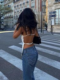 Women's Tanks Women Sexy Lace Up Backless Vest Tops Elegant Off Shoulder Suspenders White Tank Top Summer Casual Female Party Club