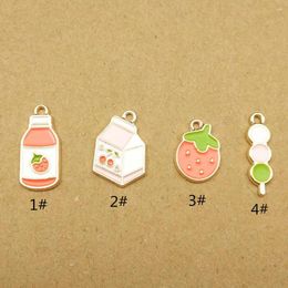 Charms 10pcs Enamel Strawberry Cherry Bottle Charm For Jewelry Making Earring Pendant Necklace Bracelet Accessories Diy Craft Supplies