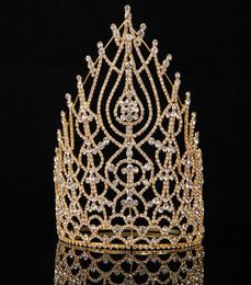 Barrettes Luxury Crystal Pageant Crown Tiaras Gold Color Large Crowns For Women Hair Clips Barrettes3005009