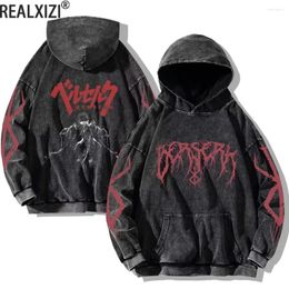 Men's Hoodies Anime Y2k Washed Berserk Sweatshirts Hip Hop Streetwear Sweatshirt Casual Black Hoodie Male Female Vintage Sweaters