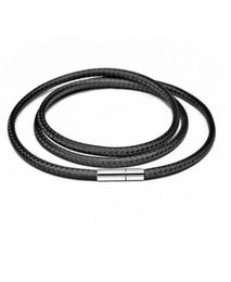 Sell 20pcslot Fashion Men039s Stainless Steel Clasp Black Wax Leather Cord Choker Necklace DIY2722425