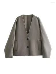 Women's Jackets MESTTRAF Women 2024 Fashion Y2k Elegant Coat For Vintage Long Sleeven Short Loose V Neck Cardigan Female Outerwear