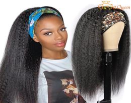 Kinky Straight Headband Wig Human Hair Full Machine Made Wig Brazilian Remy Human Hair Wigs For Black Women Scarf Wig1015351