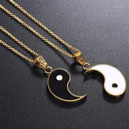 Matching 2 Pieces Stainless Steel Yin Yang Pendant Puzzle Piece Necklace Birthday Jewlery Gifts for Couple or Friends BFF1247Y