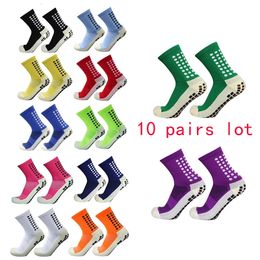 10 Pairslot Men Womens Football Socks Cotton Square Silicone Suction Cup Grip Anti Slip Soccer Sports Rugby Tennis 240102