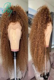 Light brown kinky Curly synthetic Lace Front Wig 180Density Glueless Part Preplucked Brazilian Wigs Bleached Knots For Women8602181