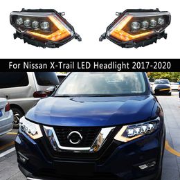 For Nissan X-Trail LED Headlight 17-20 Daytime Running Light Dynamic Streamer Turn Signal Headlamp High Beam Angel Eye Projector Lens