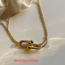 Family T Double Ring Tifannissm Necklace Jewellery Home Horseshoe Buckle Style Plating Light Luxury Small Collar Chain