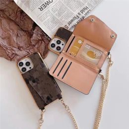Designer Wallet Card Holder Phone Case for iPhone 15pro 15 14 14PROMAX 13pro 13 12PRO 12 11 Pro Max Crossbody Strap Lanyard Back Cover Protective Shell G24132PE