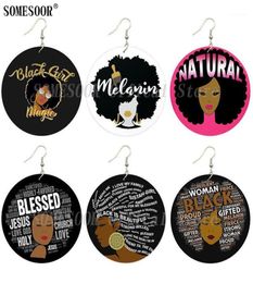 Dangle Chandelier SOMESOOR Blessed Black Woman Wooden Drop Earrings Natural Melanin Locs Hoops Both Sides Print Inspiring Saying7787547