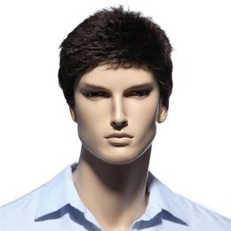 Straight Short Men Wigs Heat Resistant Japanese Fibre Dark Brown Natural Hair Male Synthetic Wig Black Colour Men Toupee8850699