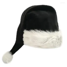 Berets Santa Hat For Adults Black Christmas Cap With Soft Faux Fur Trim Xmas Costume