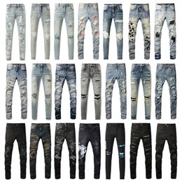 Designer Mens Jeans High Street Hole Star Patch Men Womens Star Embroidery Panel purple women Trousers Stretch Slim-fit Trousers Jean Pants 2024
