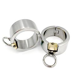 Fine Stainless Steel Bondage Bangle Wrist Cuffs Brass Lock Metal Bracelet Handcuffs Shackles Restraint Adult BDSM Sex Toy For Male4326770