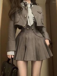 Two Piece Dress UNXX British Style Grey College Suit Set Short Blazer Jacket Pleated Skirt High-End Uniform Female