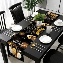 Table Cloth Elegant Happy Year Runner Professional Decoration Portable Black Gold Party