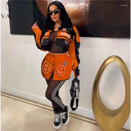 Work Dresses VAZN 2024 Autumn Latest Style Patchwork Sexy Young Baseball Set Full Sleeve High Waist Mini Short Skirt Lady 2 Piece Sets