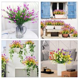 Decorative Flowers 12 Bundles Artificial Flower 6 Colours UV Resistant-Calla Fake Plastic For Indoor Vase