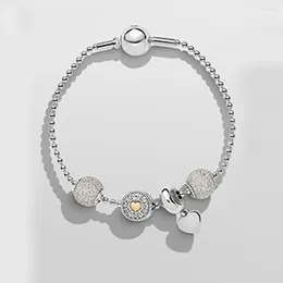 Bangle EST 925 Sterling Silver Hand Catenary Suit Classic Buckle Clear CZ Charm Bead ESSENCE Bracelet DIY For Women Jewellery