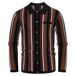 Men's Polos Spring Autumn Long Sleeve Mens Polo Shirt Casual Striped Lapel Pullover Contrast Color Knitted Sweater