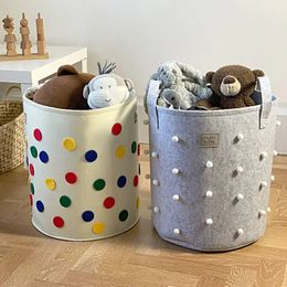 Large Felt Storage Bucket Dirty Laundry Basket Toy Snack Bag Clothes Finishing 240102