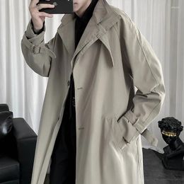 Men's Trench Coats Men Solid Single Breasted Street Handsome Outwear Korean Style Males Leisure Chic Loose Trendy All-match Simple Design