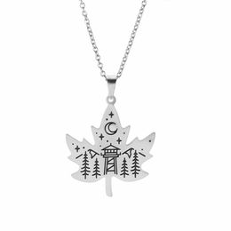 Fashion Geometrical Maple Leaf Shape Stainless Steel Pendant Personality Mountain Moon Clavicle Necklace for Men Women2702