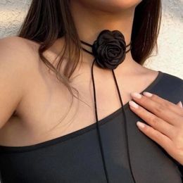 Pendant Necklaces Rose Flower Clavicle Choker Necklace 4 Colours Gothic Ladies Korean Fashion Adjustable Sexy Rope Chain For Women Y2K