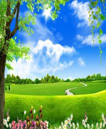beautiful scenery wallpapers Blue sky white clouds big tree landscape background wall1417135