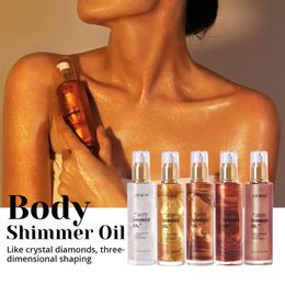 5 Colour Shimmer Body Oil Highlighter Face Brighten Glitter Bronzer Pearl White Rose Gold Glow Makeup Shine Liquid 231229