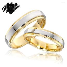 With Side Stones SR:FINEJ Simple Stainless Steel Silver Gold Lines Colour Ring Engagement Couple Rings Fashion Jewellery Accessories Anillos