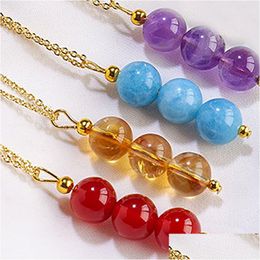 Pendant Necklaces Natural Stone Crystal Round Beads Pendant Necklace Candy Color Beaded Diy Jewelry Drop Delivery Jewelry Necklaces Pe Dh2Fv