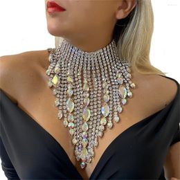 Choker Super Sparkling Rhinestone Long Tassel Necklace Nightclub Party Fashion Crystal Large Jewellery Accessories Women