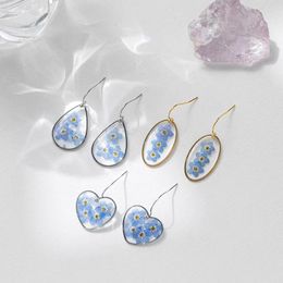 Stud Earrings Wholesale 2024 Charm Summer Real Flower Forget Me Not Dried Fashion Resin Drop For Women