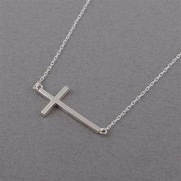 1 geometric Horizontal Sideways Cross religion pendant necklace Simple Tiny Small Faith Christian Lucky woman mother men's fa2639