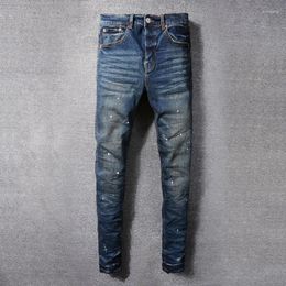 Men's Jeans Street Style Fashion Designer Buttons Retro Dark Blue Stretch Skinny Fit Ripped Men Hip Hop Brand Pants Hombre