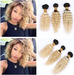 1B613 Blonde Ombre Deep Wave Brazilian Human Hair Weave Bundles 3Pcs Lot Ombre Blonde Deep Wave Curly Virgin Hair Wefts Extensio9397017