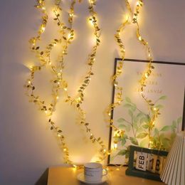 1pc 78.74inch 20led Simulation Golden Leaf Decoration String Lights, Birthday Party Ramadan Christmas Festival Decoration String Lights