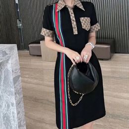 Women's Tunics High Quality Knitted Dress Women's Autumn/Winter Korean Fashion Stripe Slim Fit Button Pocket Dress 240102