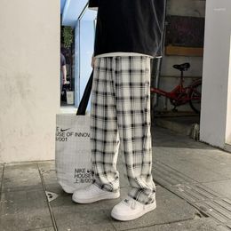 Men's Pants American Style Straight For Men High Street Loose Trousers Casual Joggers Hip Hop Drawstring Plaid Sweatpants F171