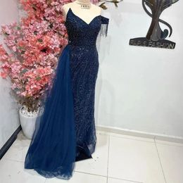 Party Dresses Beautiful Lace Prom Gown Floor Length Sheath Single Shoulder V-neck Women's Backless Fashion Beaded Evening Dress