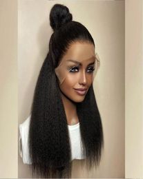 26inch 180density Glueless Jet Black Coloured Yaki Kinky Straight Lace Front Wig For Women Bundles With Closure Heat Resistant Fibe3423405